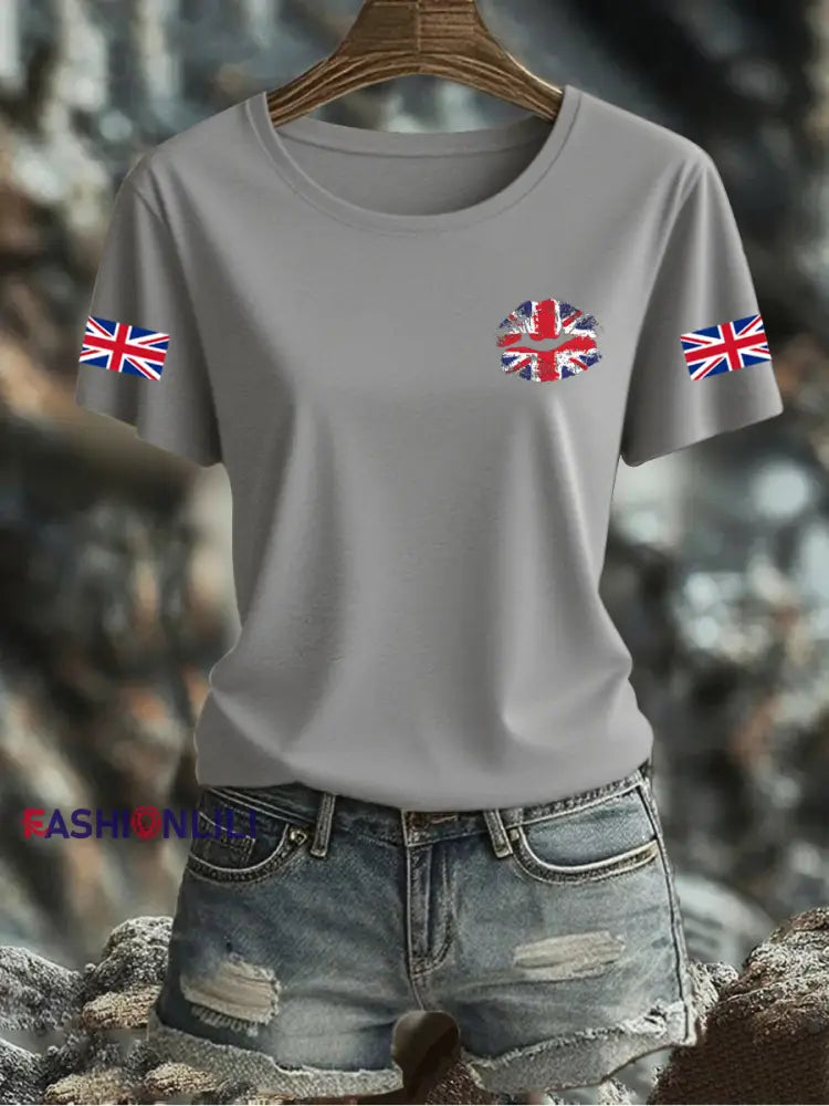 Women’s UK Flag Printed T-shirt Gray / S