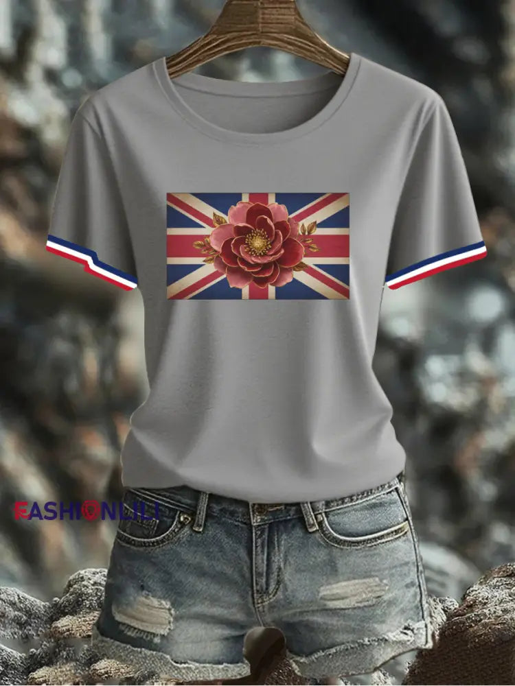 Women’s UK Flag Printed T-shirt Gray / S