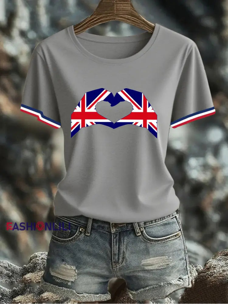 Women’s UK Flag Printed T-shirt Gray / S