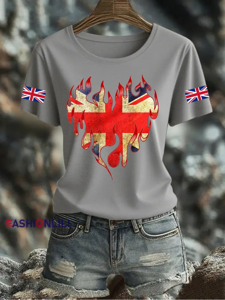 Women’s UK Flag Printed T-shirt Gray / S