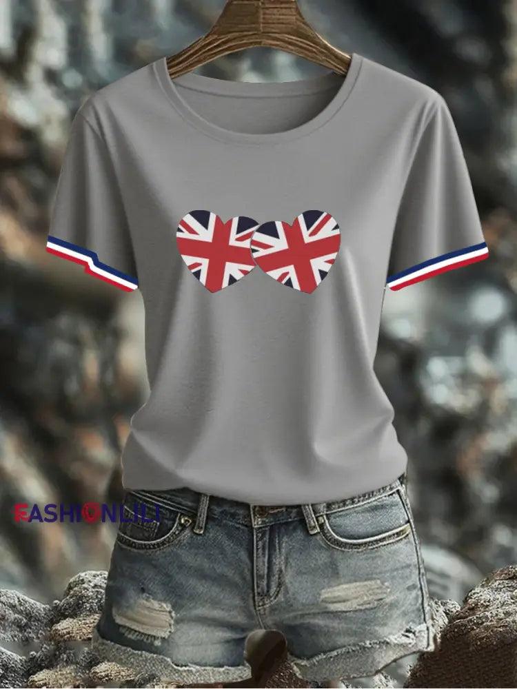 Women’s UK Flag Printed T-shirt Gray / S