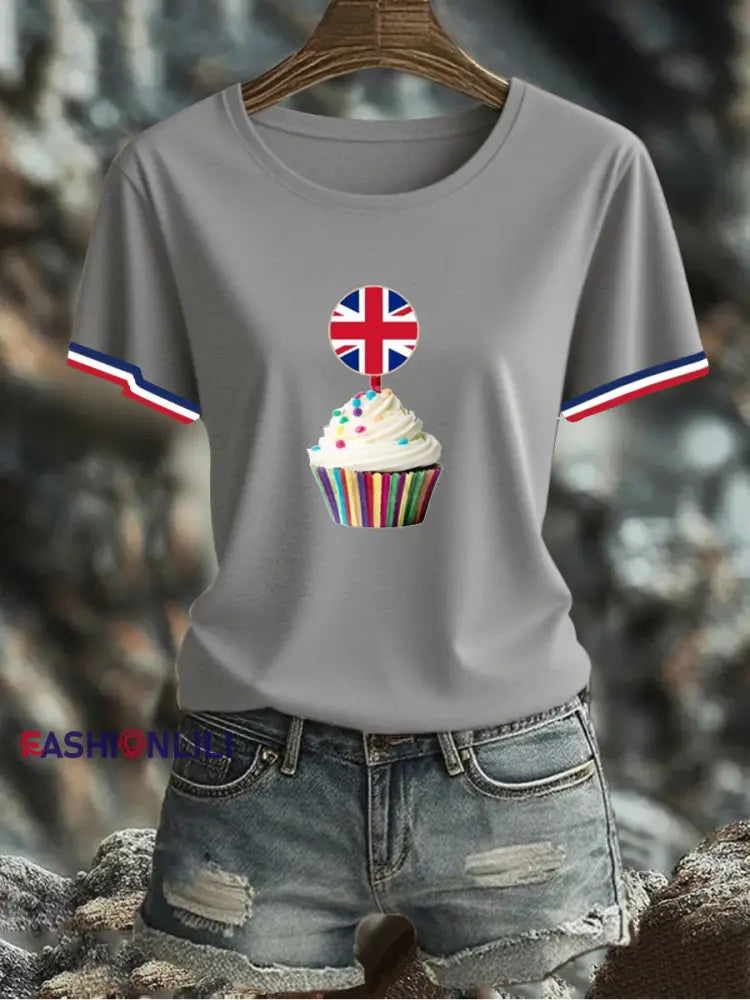 Women’s UK Flag Printed T-shirt Gray / S