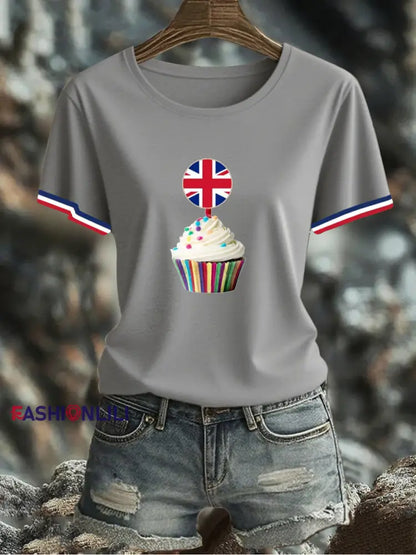 Women’s UK Flag Printed T-shirt Gray / S