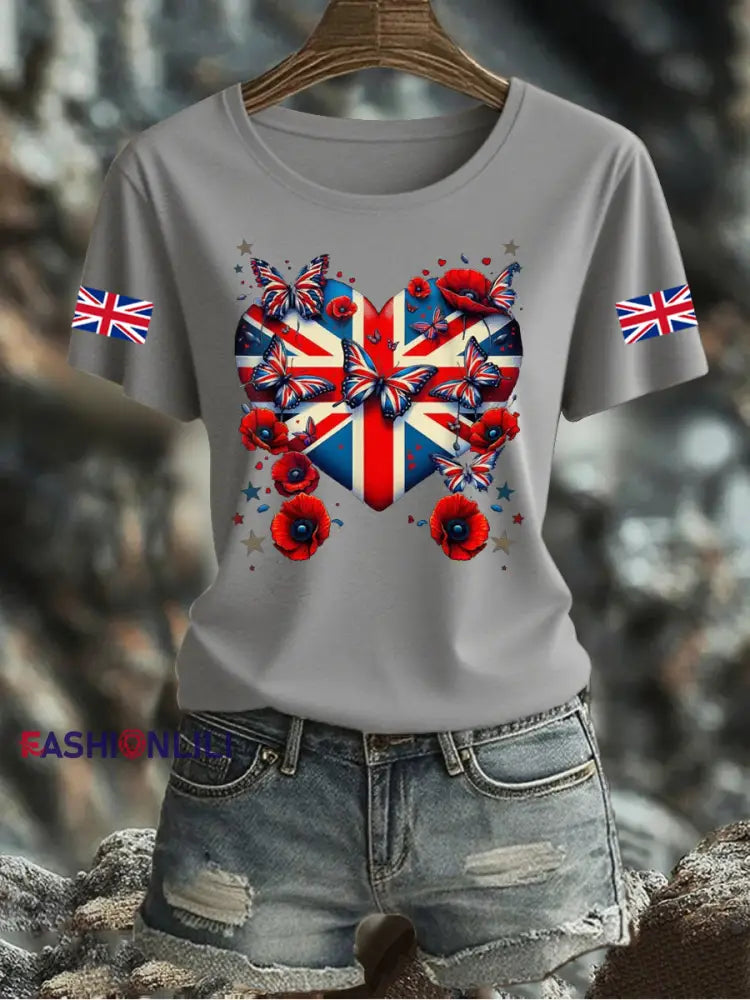 Women’s UK Flag Printed T-shirt Gray / S
