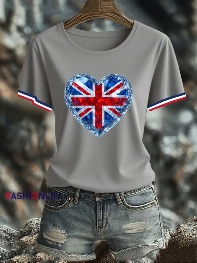 Women’s UK Flag Printed T-shirt Gray / S