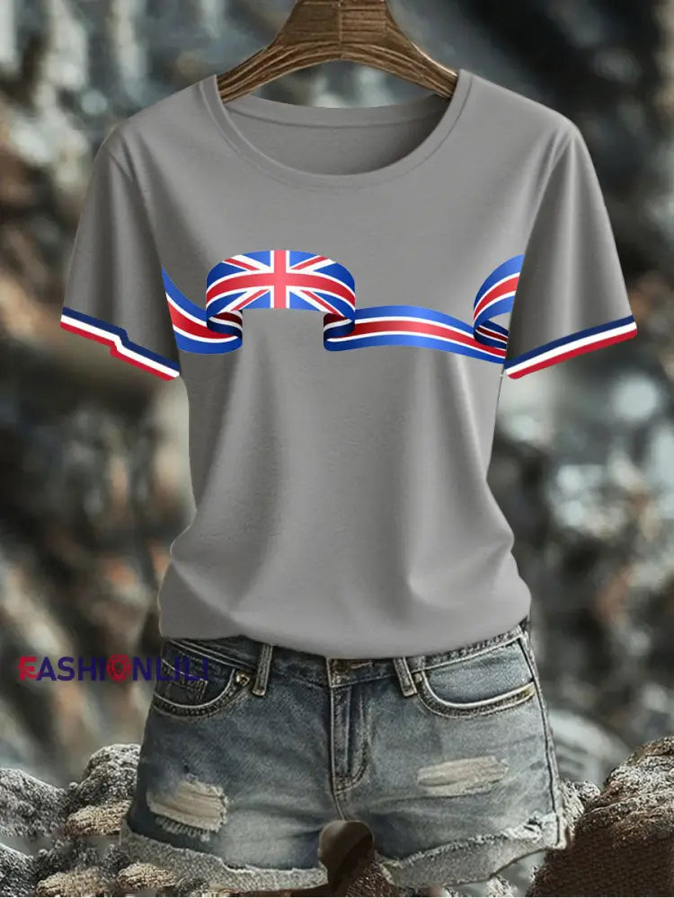 Women’s UK Flag Printed T-shirt Gray / S