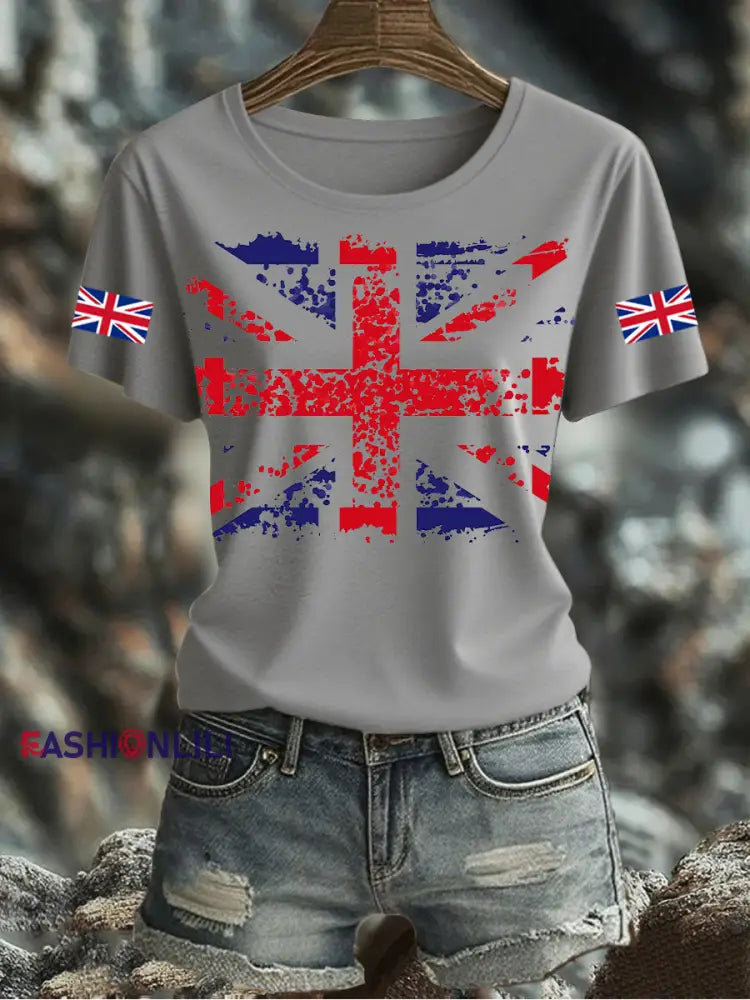 Women’s UK Flag Printed T-shirt Gray / S