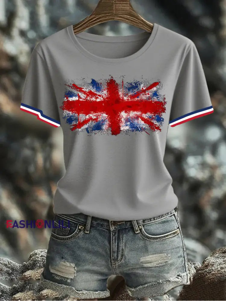 Women’s UK Flag Printed T-shirt Gray / S