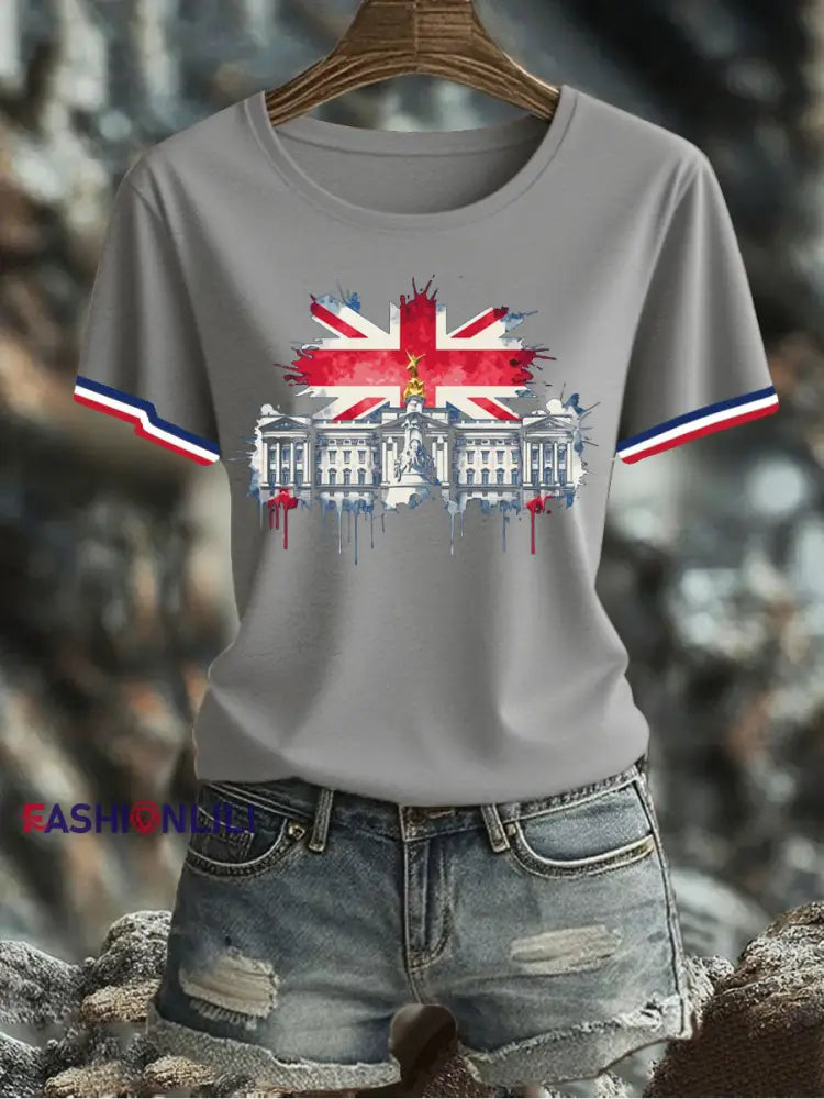 Women’s UK Flag Printed T-shirt Gray / S