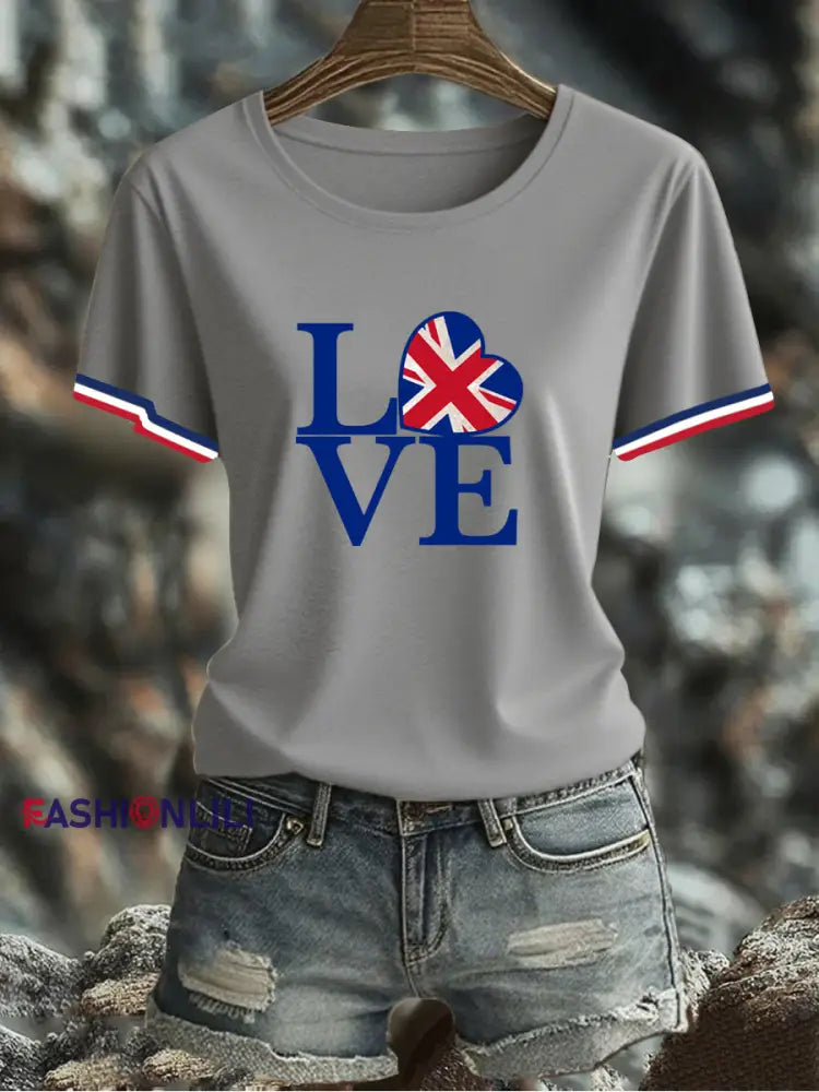 Women’s UK Flag Printed T-shirt Gray / S