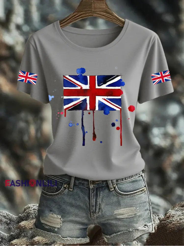 Women’s UK Flag Printed T-shirt Gray / S