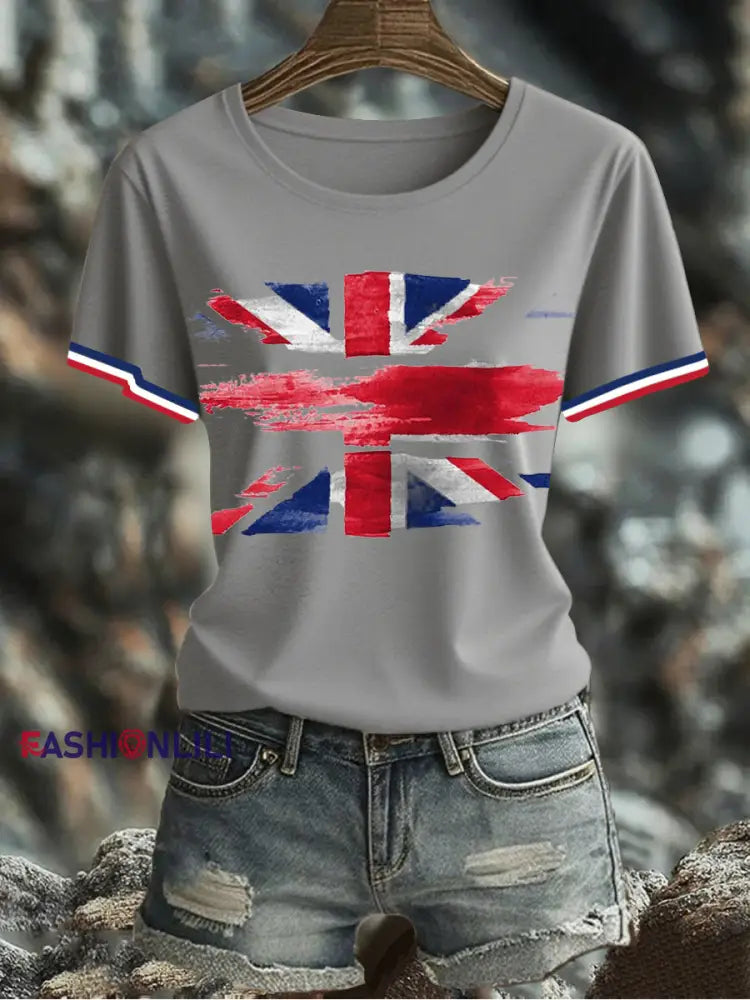 Women’s UK Flag Printed T-shirt Gray / S
