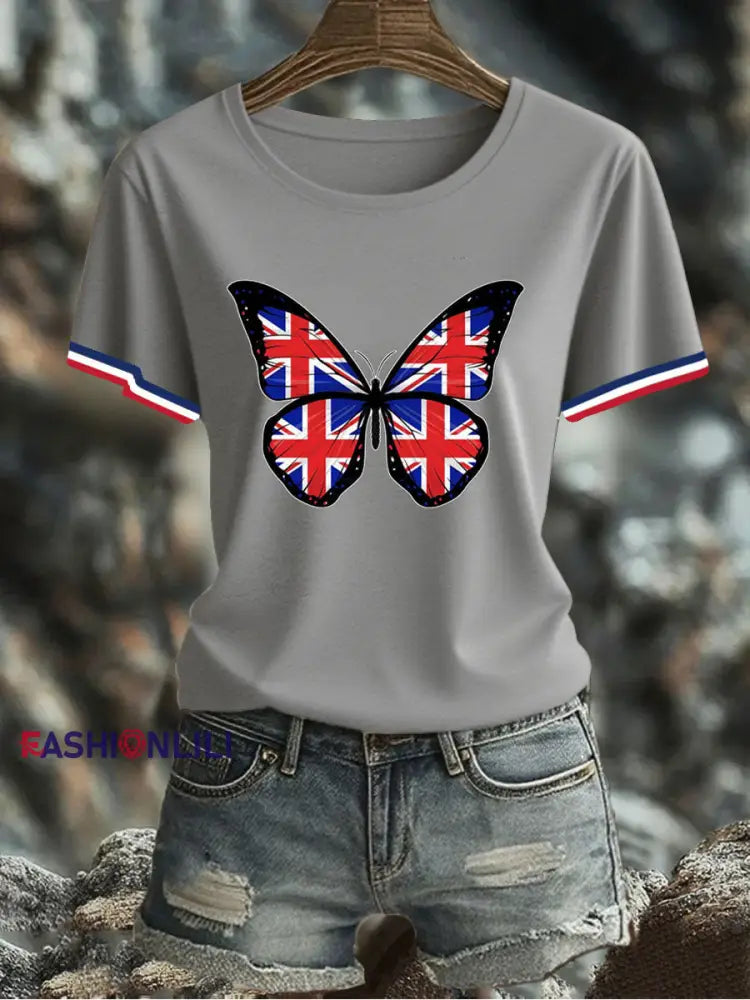 Women’s UK Flag Printed T-shirt Gray / S