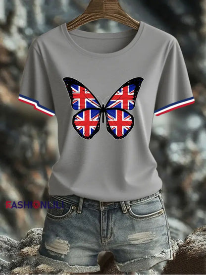 Women’s UK Flag Printed T-shirt Gray / S
