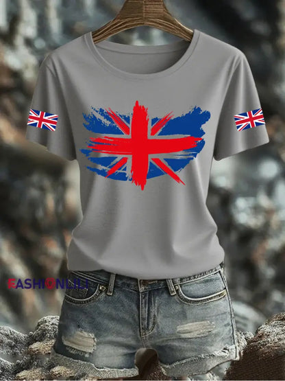 Women’s UK Flag Printed T-shirt Gray / S