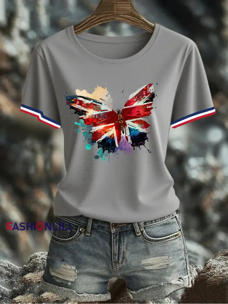 Women’s UK Flag Printed T-shirt Gray / S