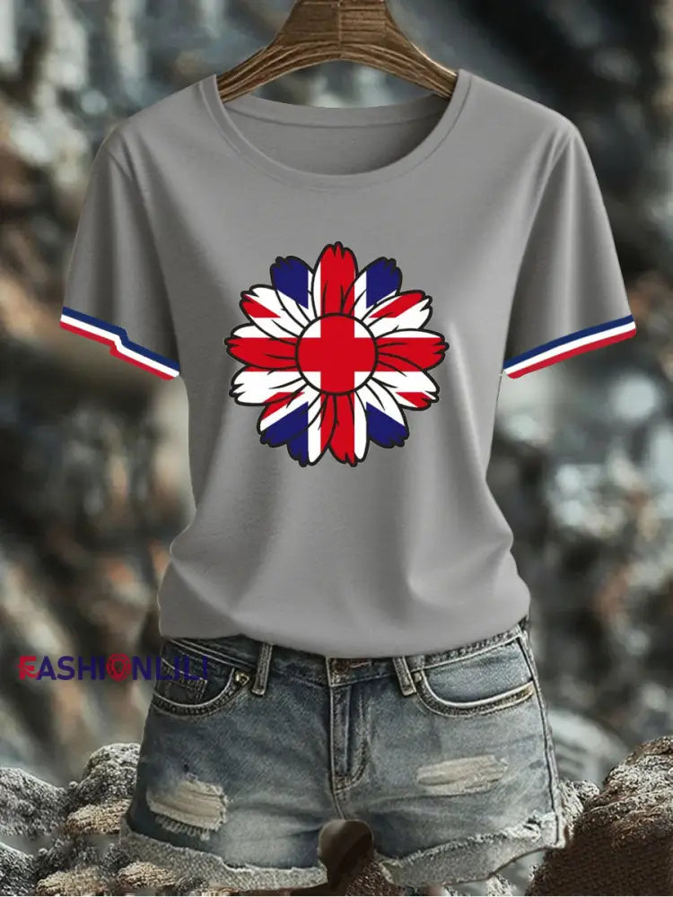 Women’s UK Flag Printed T-shirt Gray / S