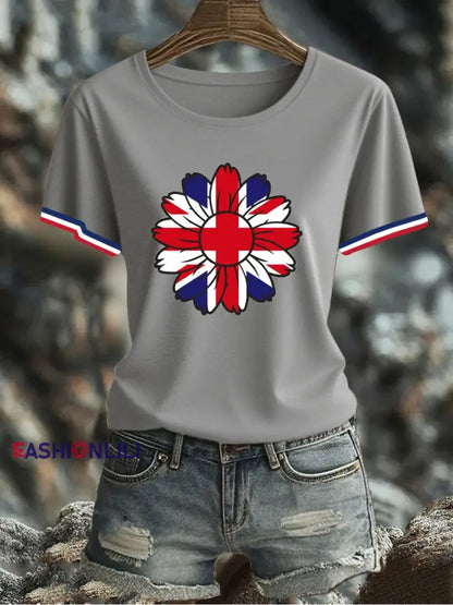 Women’s UK Flag Printed T-shirt Gray / S