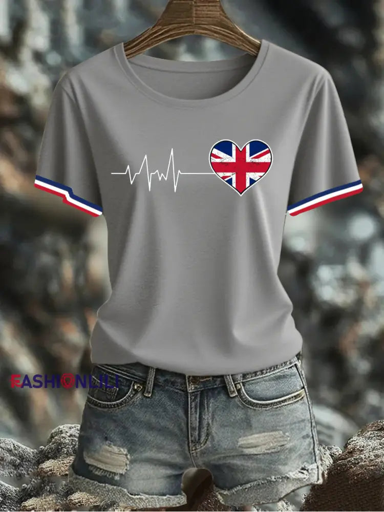 Women’s UK Flag Printed T-shirt Light Gray / S