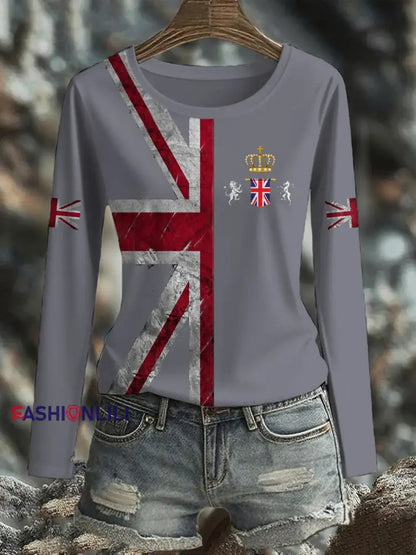 Women’s UK Flag Printed T-shirt Light Gray / S