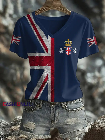 Women’s UK Flag Printed T-shirt Navy Blue / S