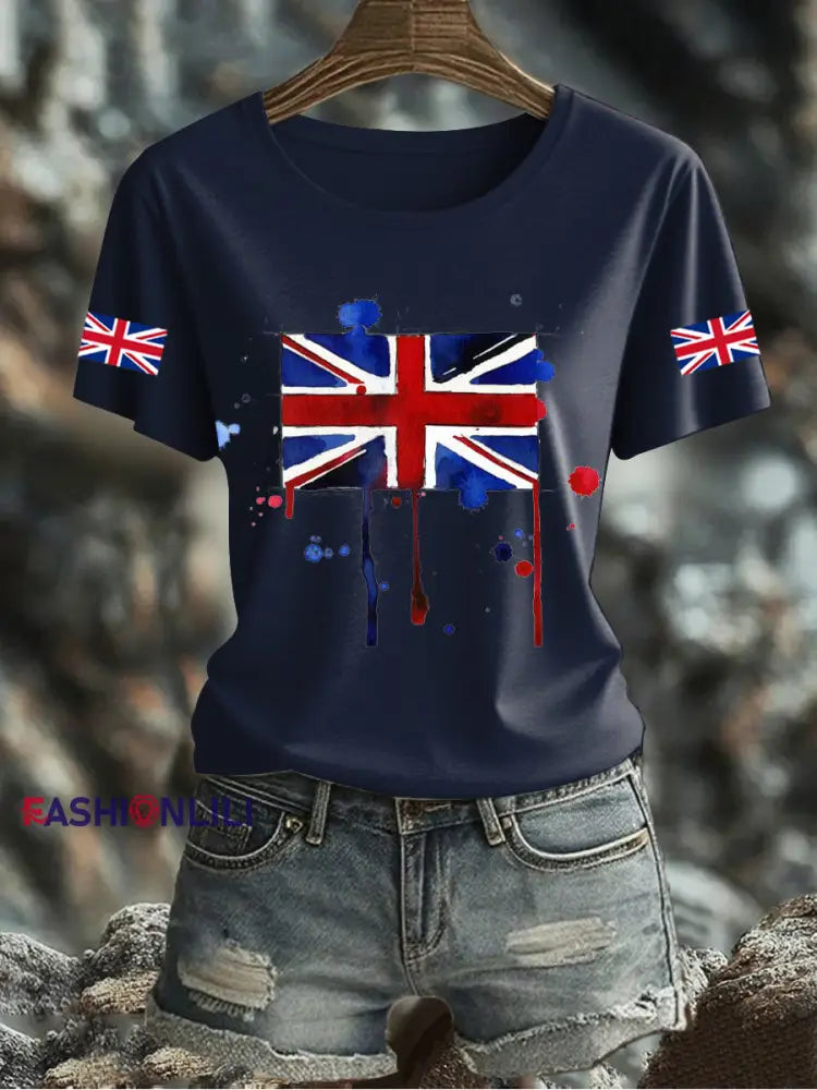 Women’s UK Flag Printed T-shirt Navy Blue / S