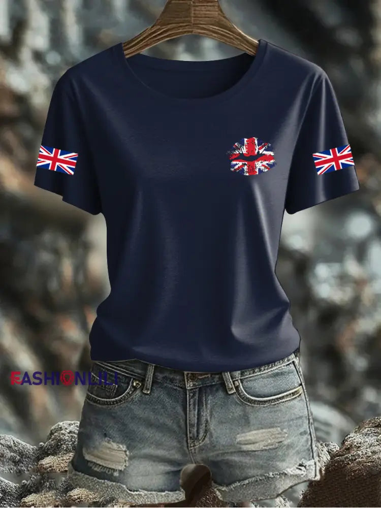 Women’s UK Flag Printed T-shirt Navy Blue / S