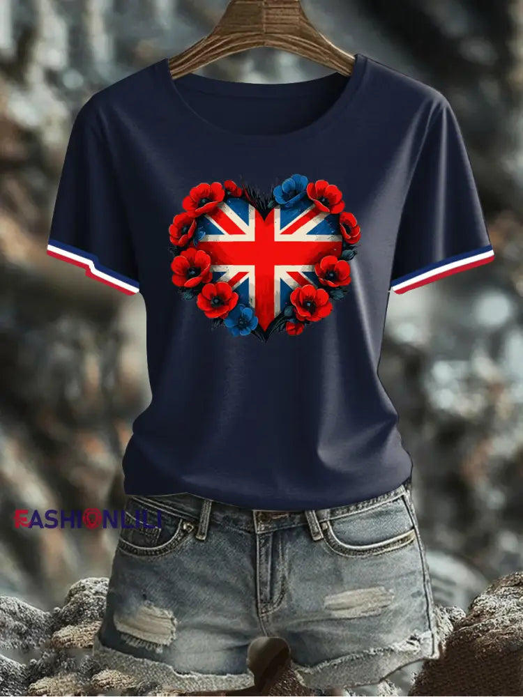Women’s UK Flag Printed T-shirt Navy Blue / S