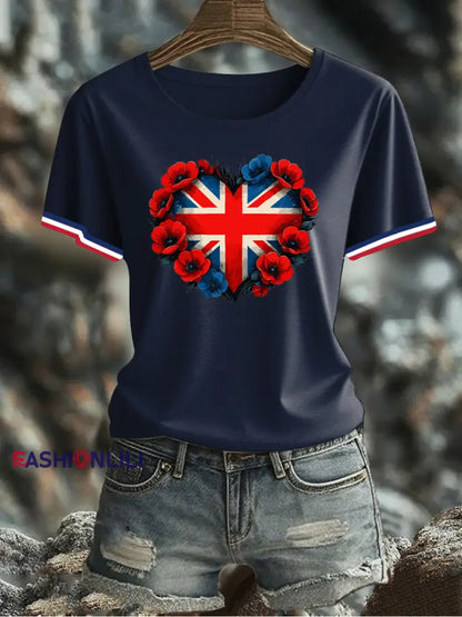 Women’s UK Flag Printed T-shirt Navy Blue / S