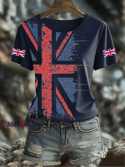 Women’s UK Flag Printed T-shirt Navy Blue / S