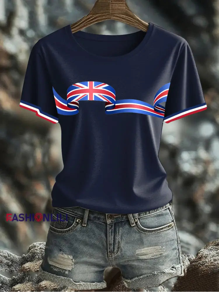 Women’s UK Flag Printed T-shirt Navy Blue / S