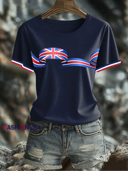 Women’s UK Flag Printed T-shirt Navy Blue / S