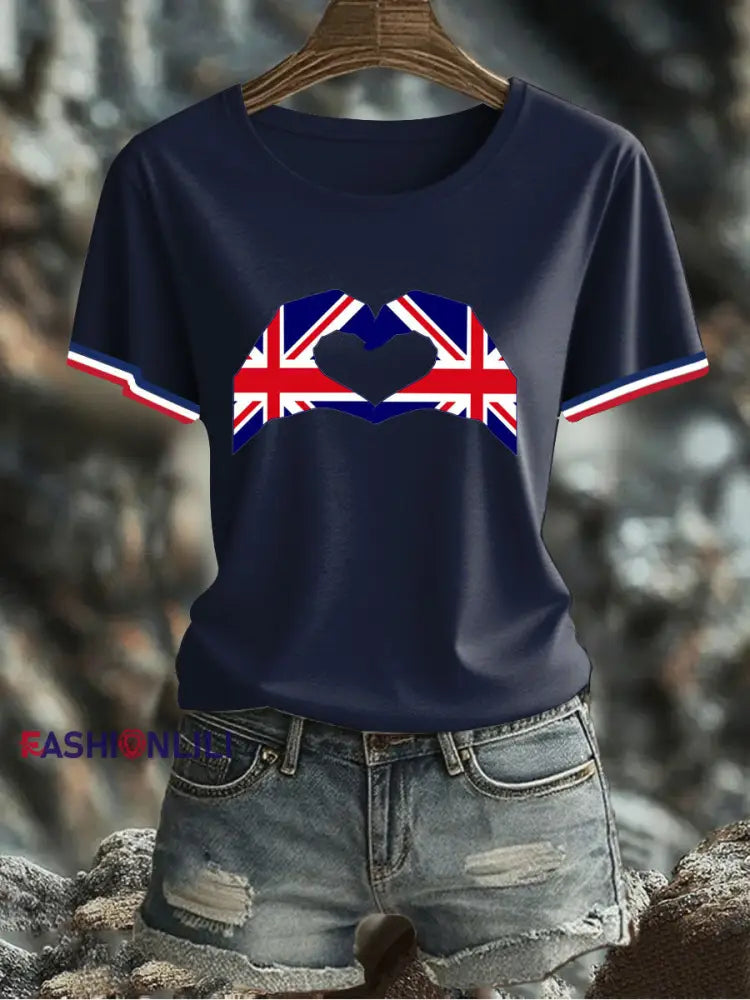 Women’s UK Flag Printed T-shirt Navy Blue / S