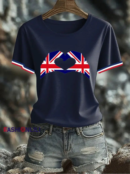 Women’s UK Flag Printed T-shirt Navy Blue / S