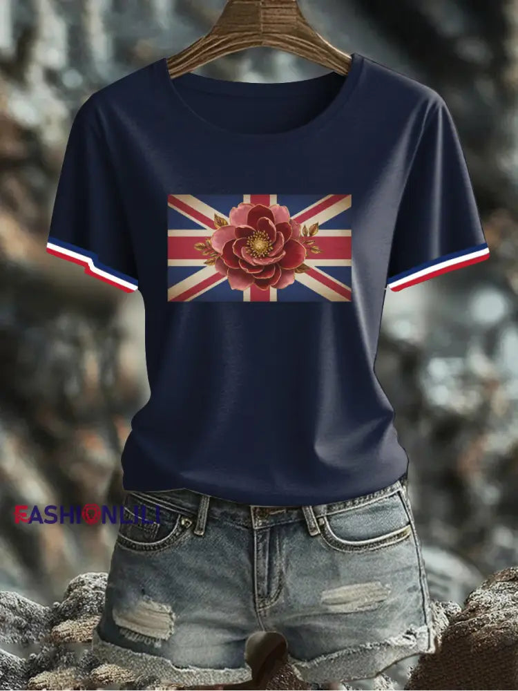 Women’s UK Flag Printed T-shirt Navy Blue / S