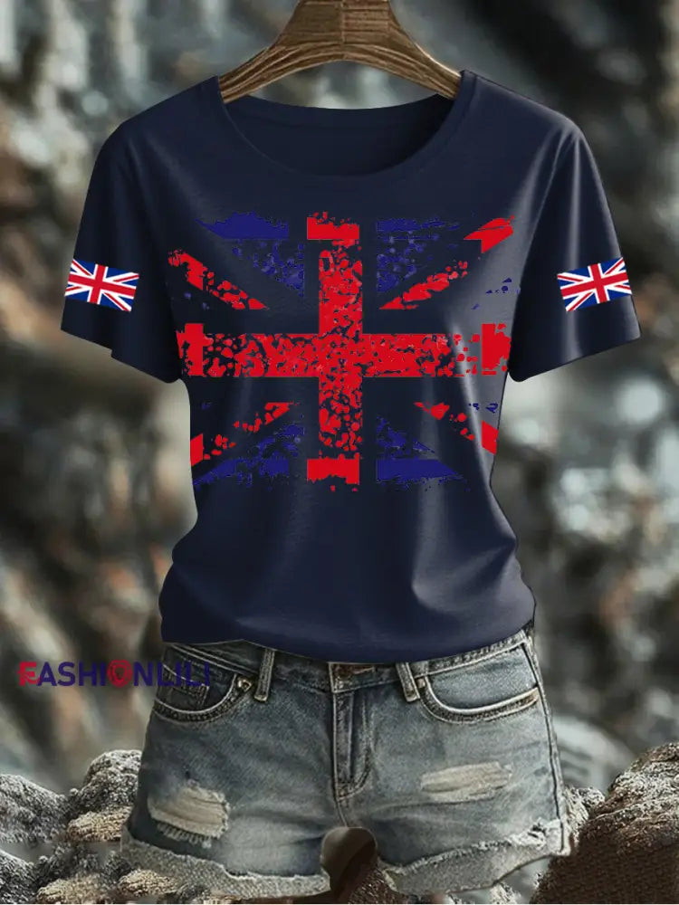 Women’s UK Flag Printed T-shirt Navy Blue / S