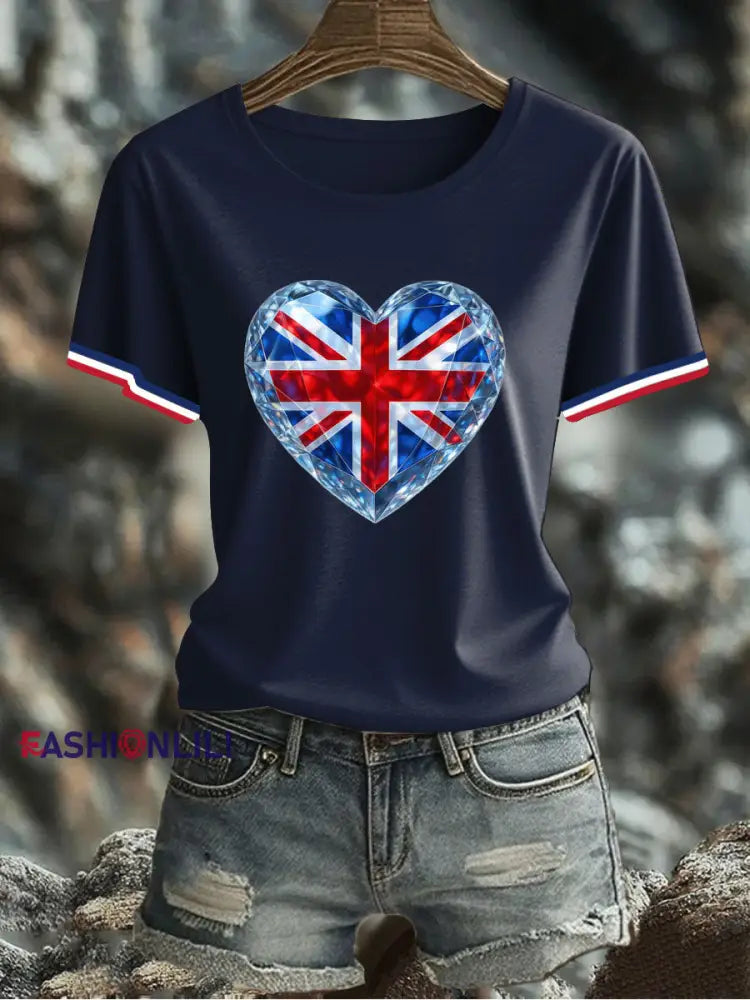 Women’s UK Flag Printed T-shirt Navy Blue / S