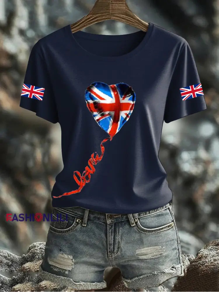Women’s UK Flag Printed T-shirt Navy Blue / S
