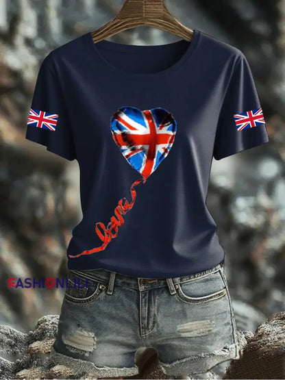 Women’s UK Flag Printed T-shirt Navy Blue / S