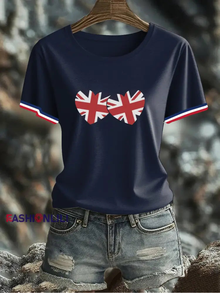 Women’s UK Flag Printed T-shirt Navy Blue / S