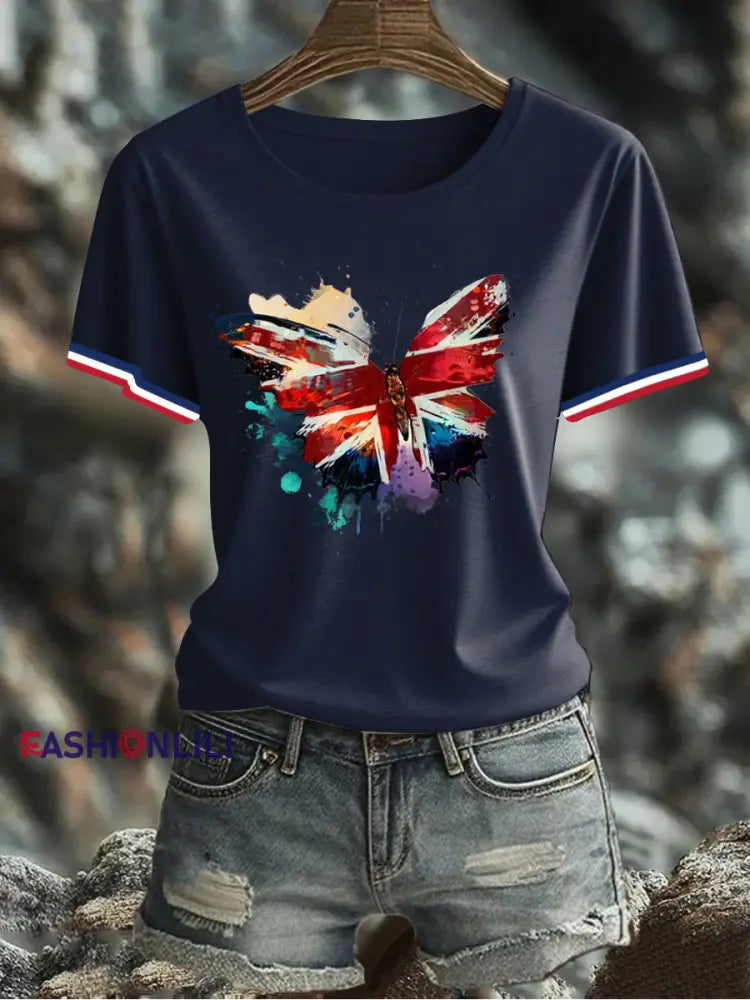 Women’s UK Flag Printed T-shirt Navy Blue / S