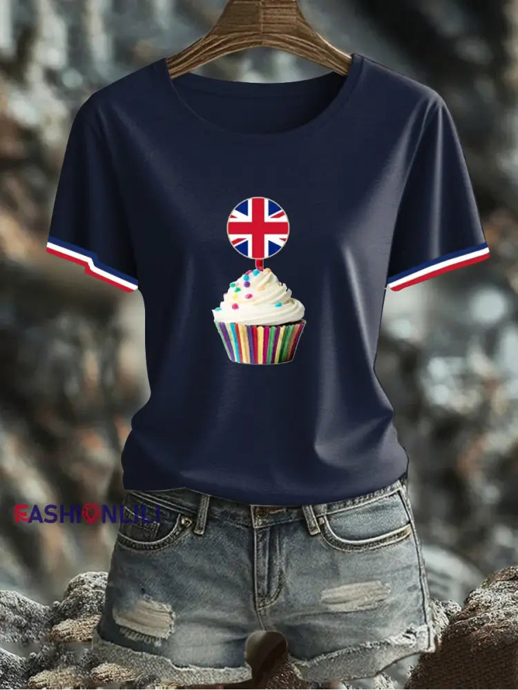 Women’s UK Flag Printed T-shirt Navy Blue / S