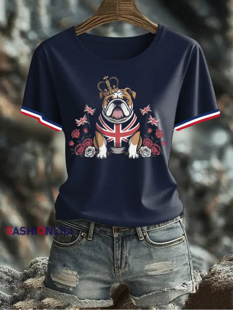 Women’s UK Flag Printed T-shirt Navy Blue / S