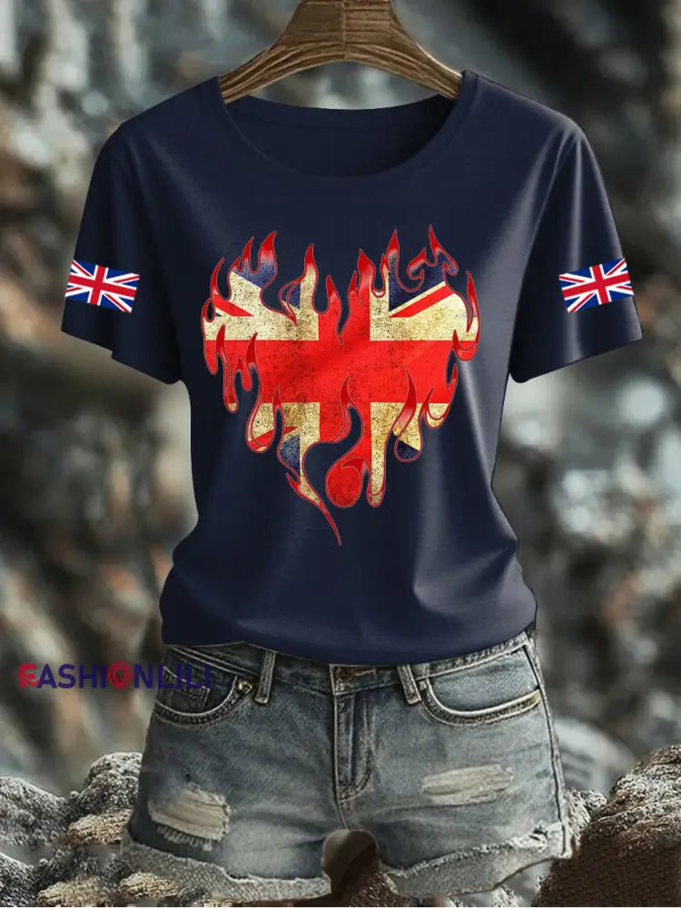 Women’s UK Flag Printed T-shirt Navy Blue / S