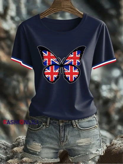 Women’s UK Flag Printed T-shirt Navy Blue / S