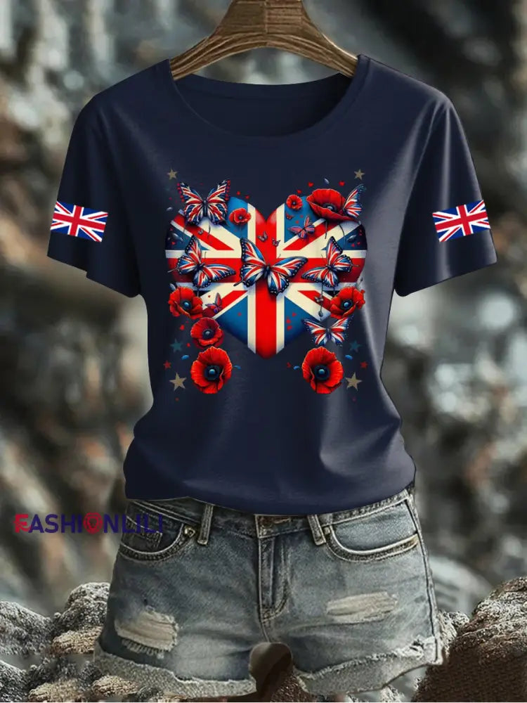 Women’s UK Flag Printed T-shirt Navy Blue / S
