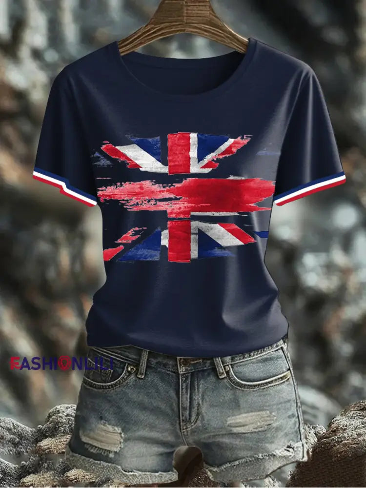 Women’s UK Flag Printed T-shirt Navy Blue / S