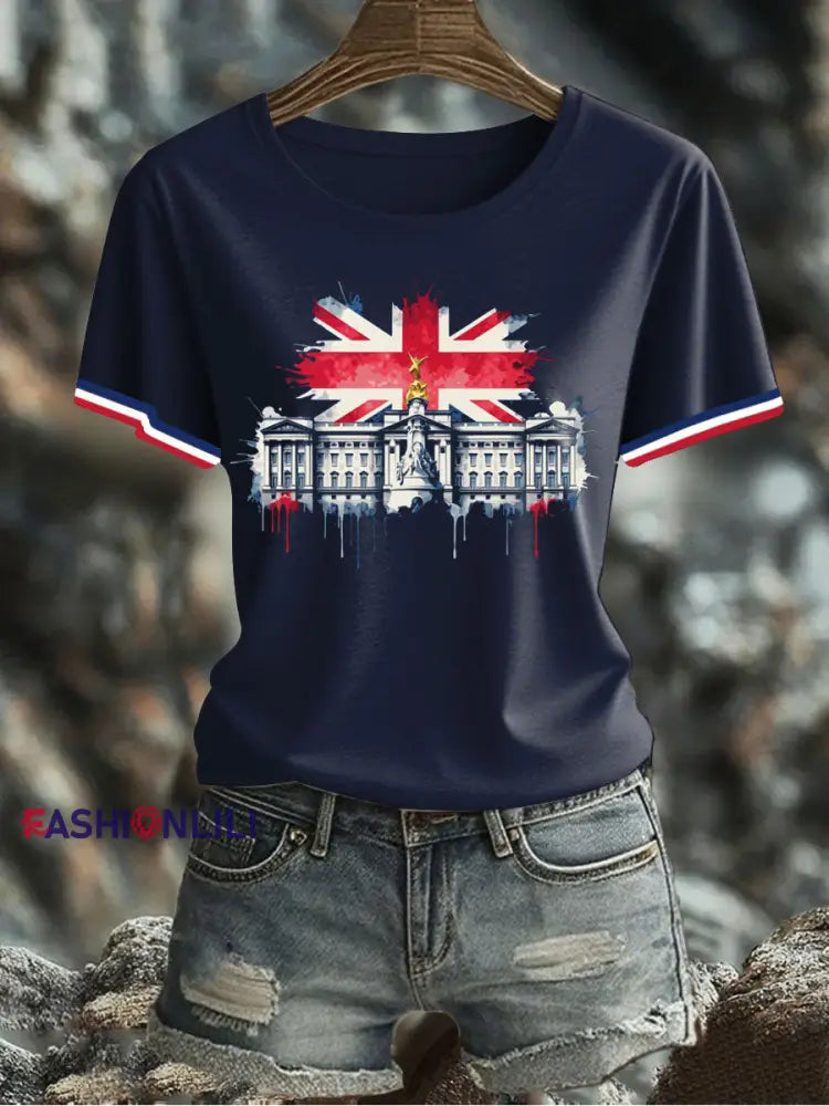 Women’s UK Flag Printed T-shirt Navy Blue / S