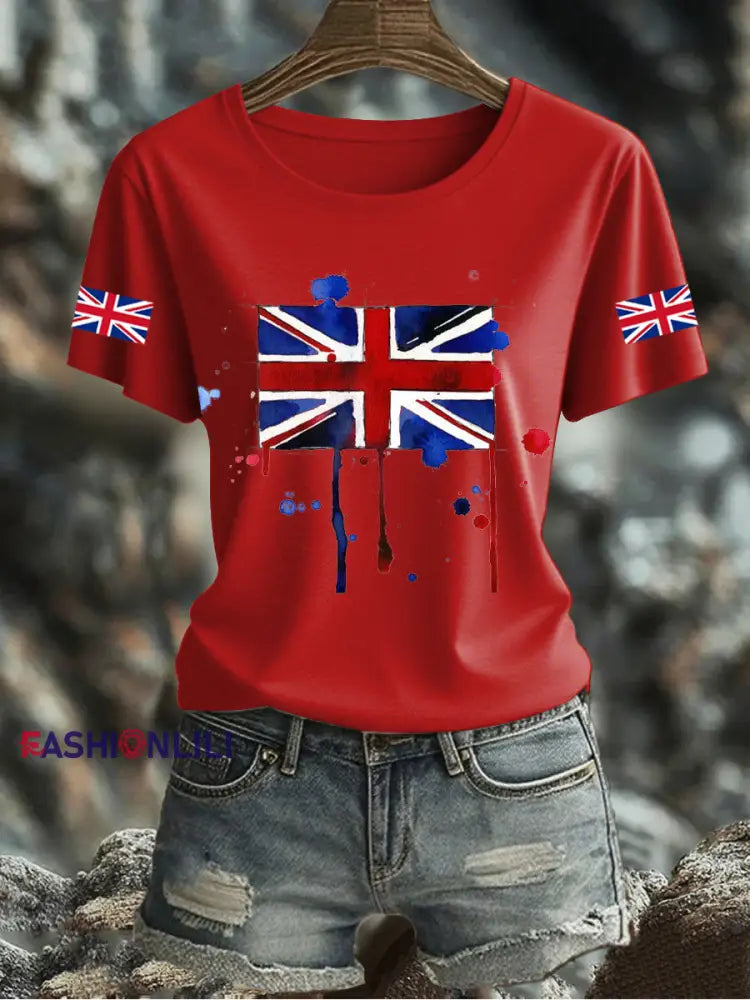 Women’s UK Flag Printed T-shirt Red / S