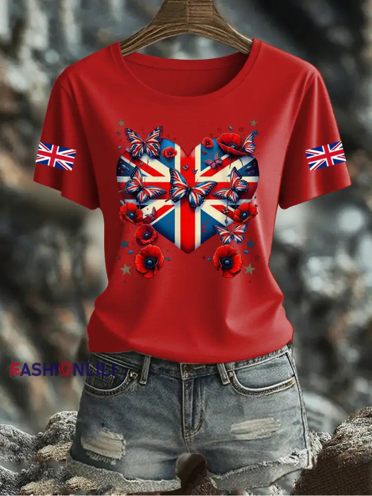Women’s UK Flag Printed T-shirt Red / S